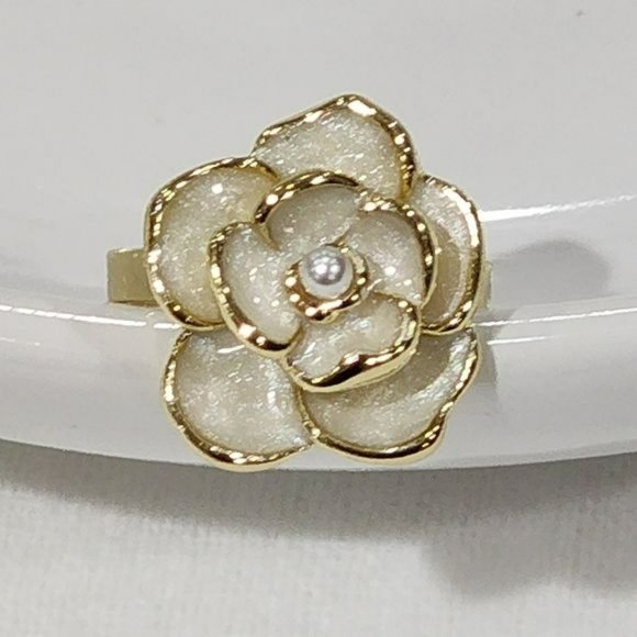 Vintage Style‎ 14K Gold Plated Canellia Flower Cuff Pinkie Ring - Picture 8 of 12